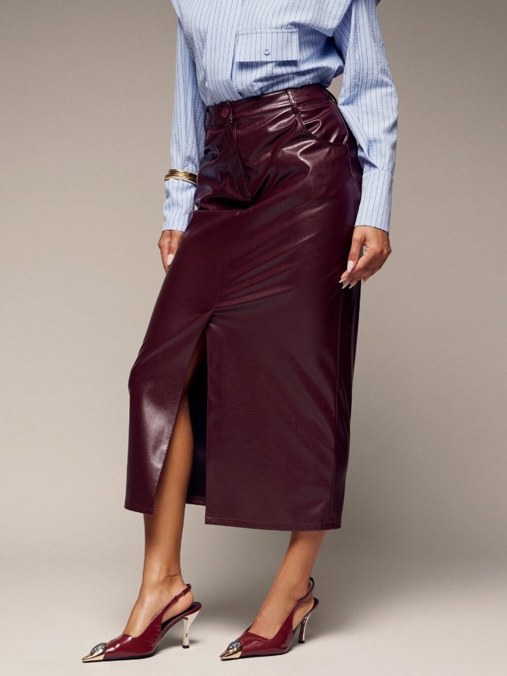 Burgundy Elegant Women's Ruched Bodycon Skirt
